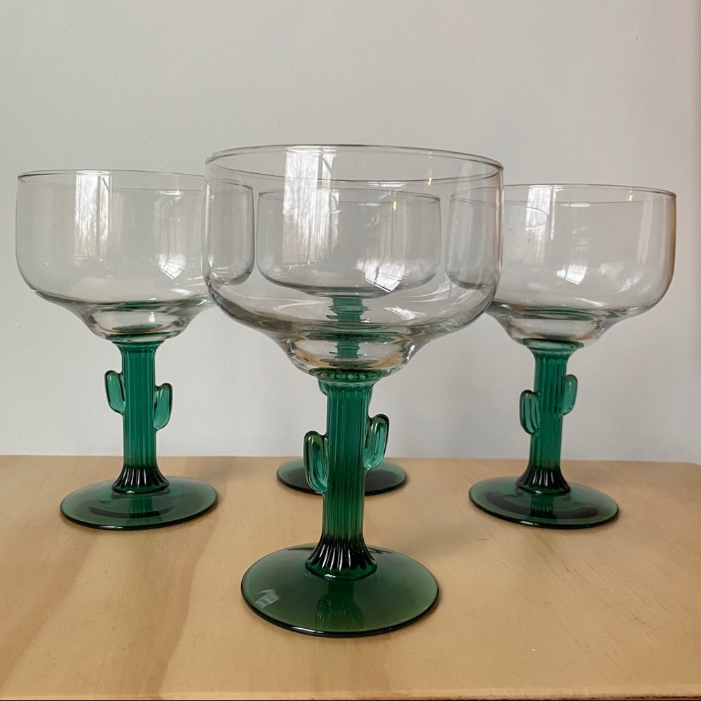Vintage margarita cactus stem glasses set of 4